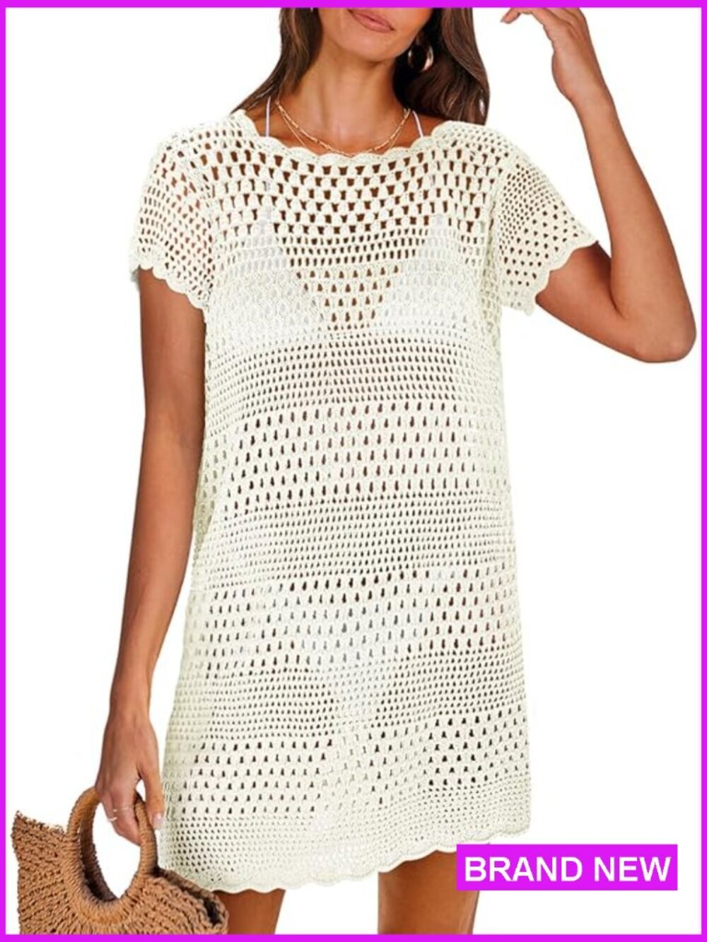 Womens Swimsuit Cover Up Mesh Knit Crochet Hollow Out Beach Vacation Bathing